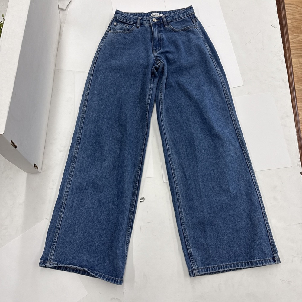 Princess Polly Naylor Mid Rise Wide Leg Jeans Blue Denim Size US 0 25